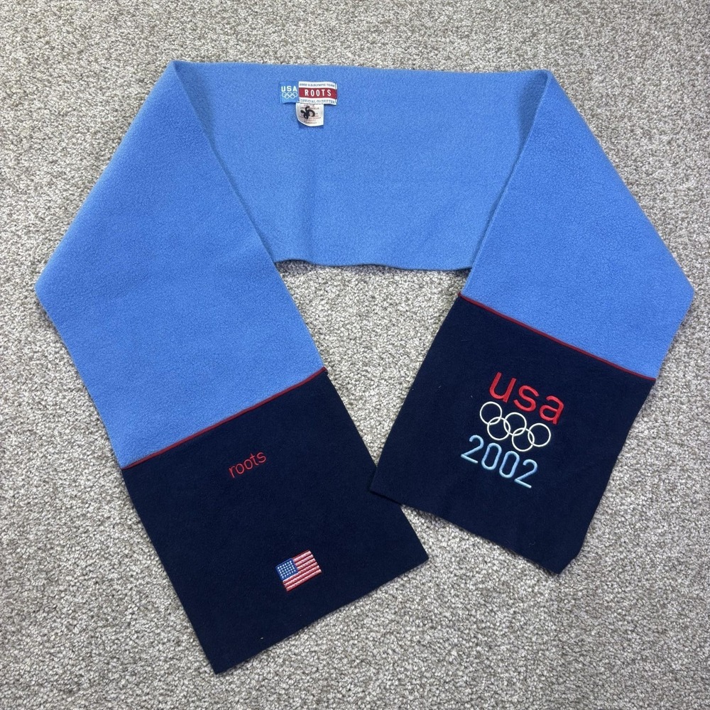 Vintage Team USA Scarf Mens One Size Blue Salt Lake 2002 Olympics Roots Fleece